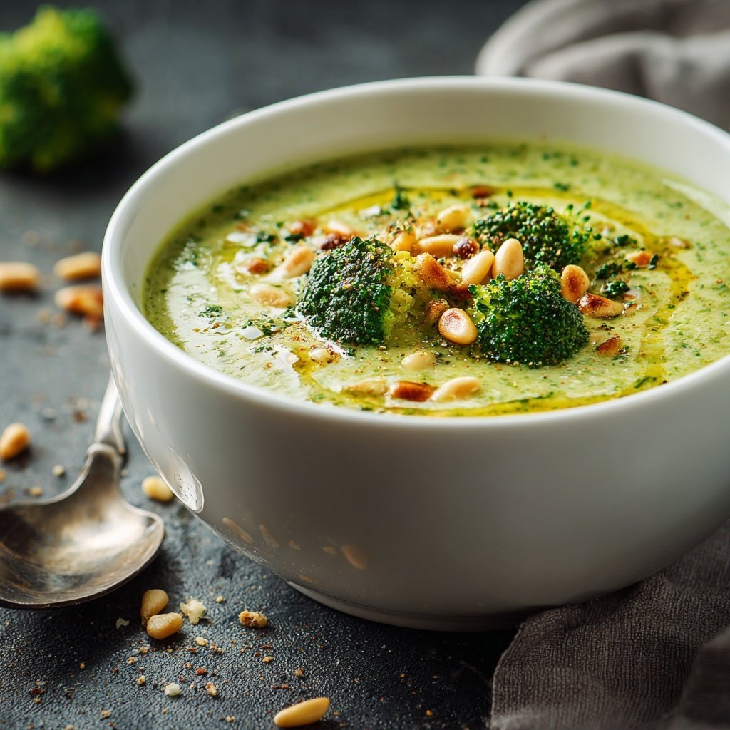 Brokkoli Suppe Mit Gerösteten Pinienkernen