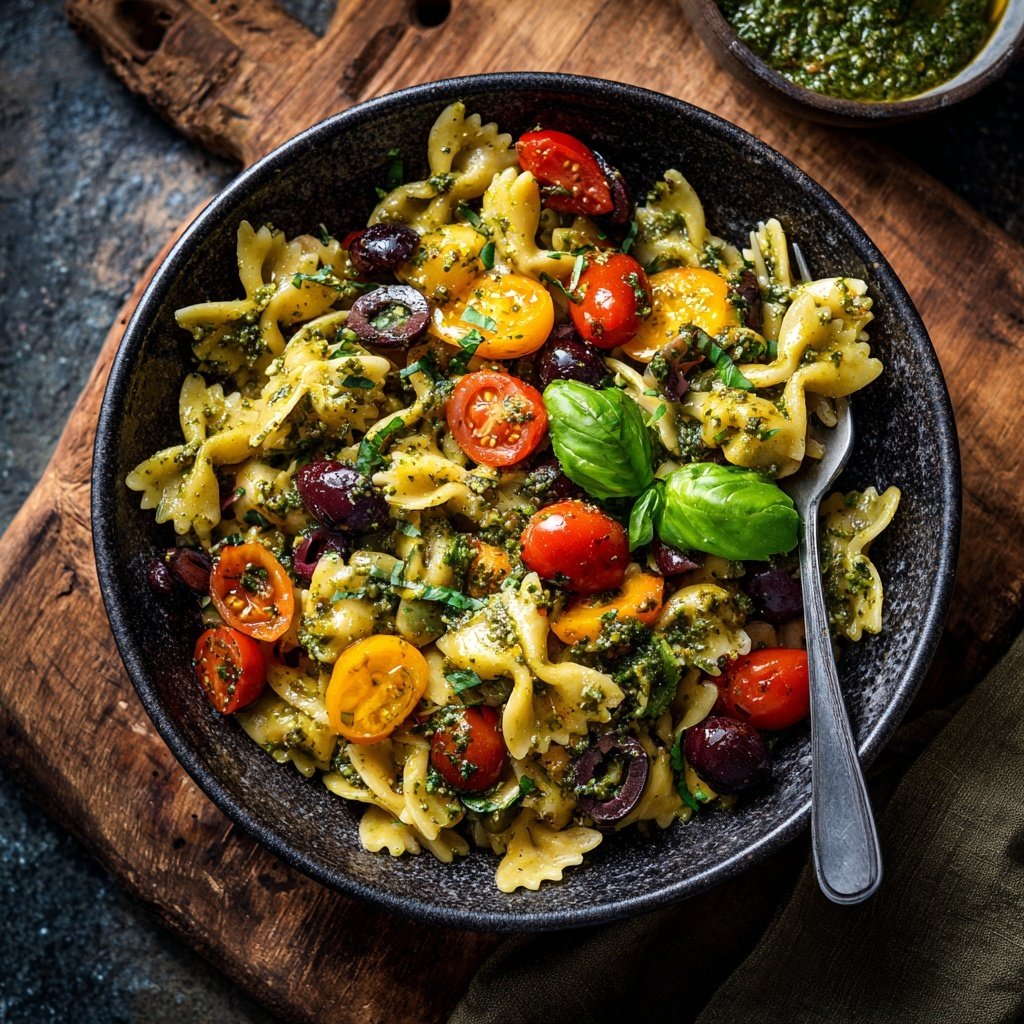 Mediterraner Nudelsalat Mit Pesto