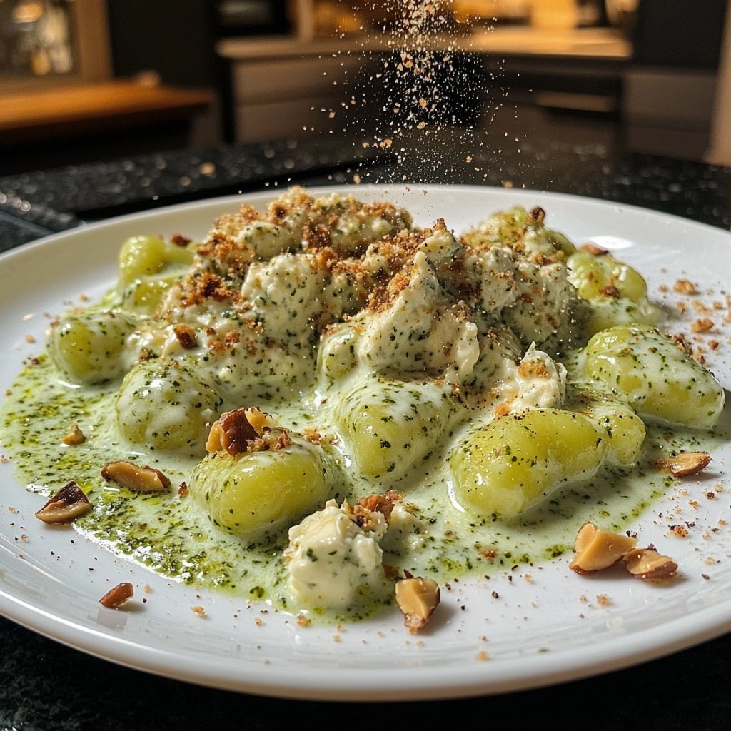 Grünkohl vegetarisch mit Gnocchi, Mascarpone, Gorgonzola und Walnüssen